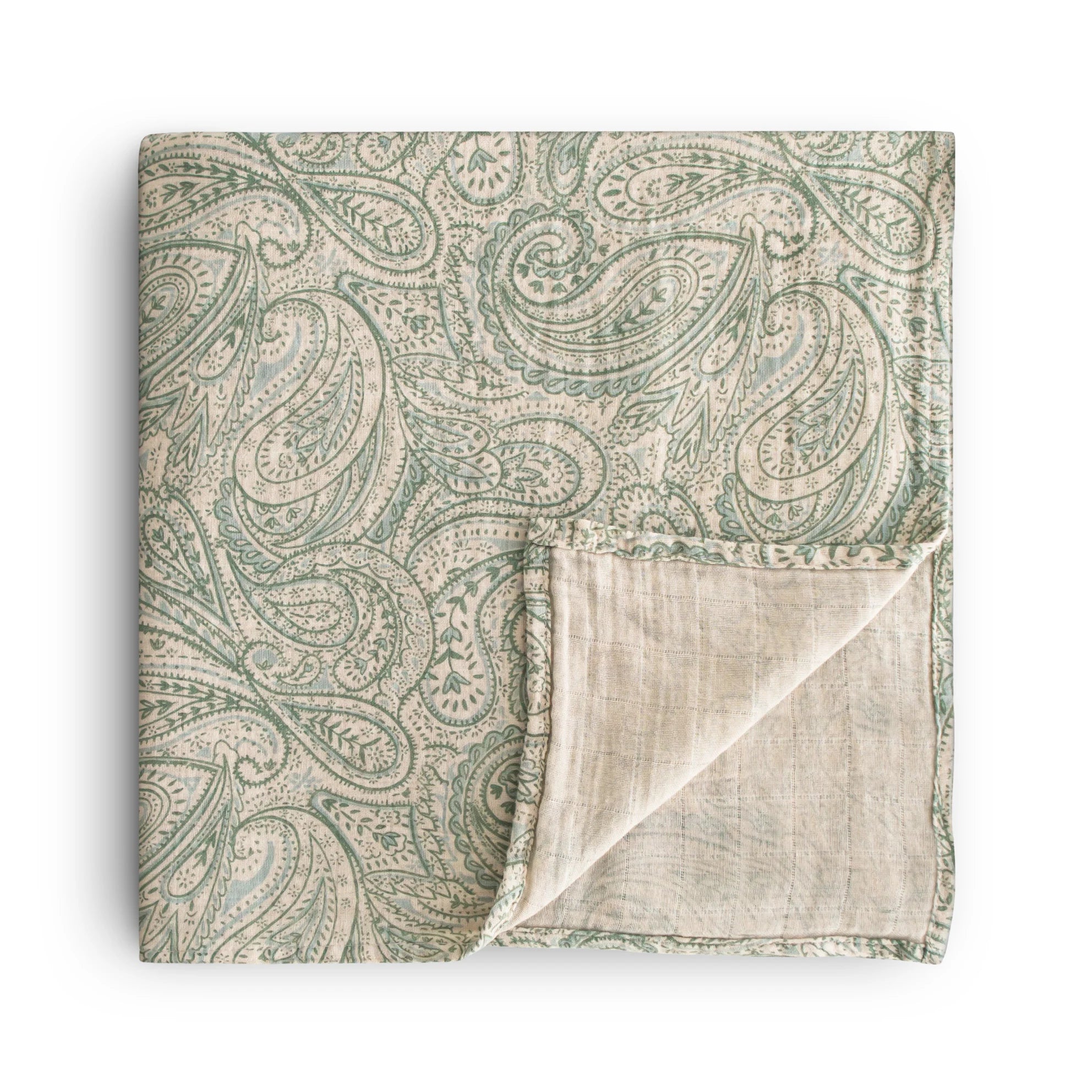 *GARAGE SALE* Mushie | Organic Cotton Muslin Swaddle - Green Paisley