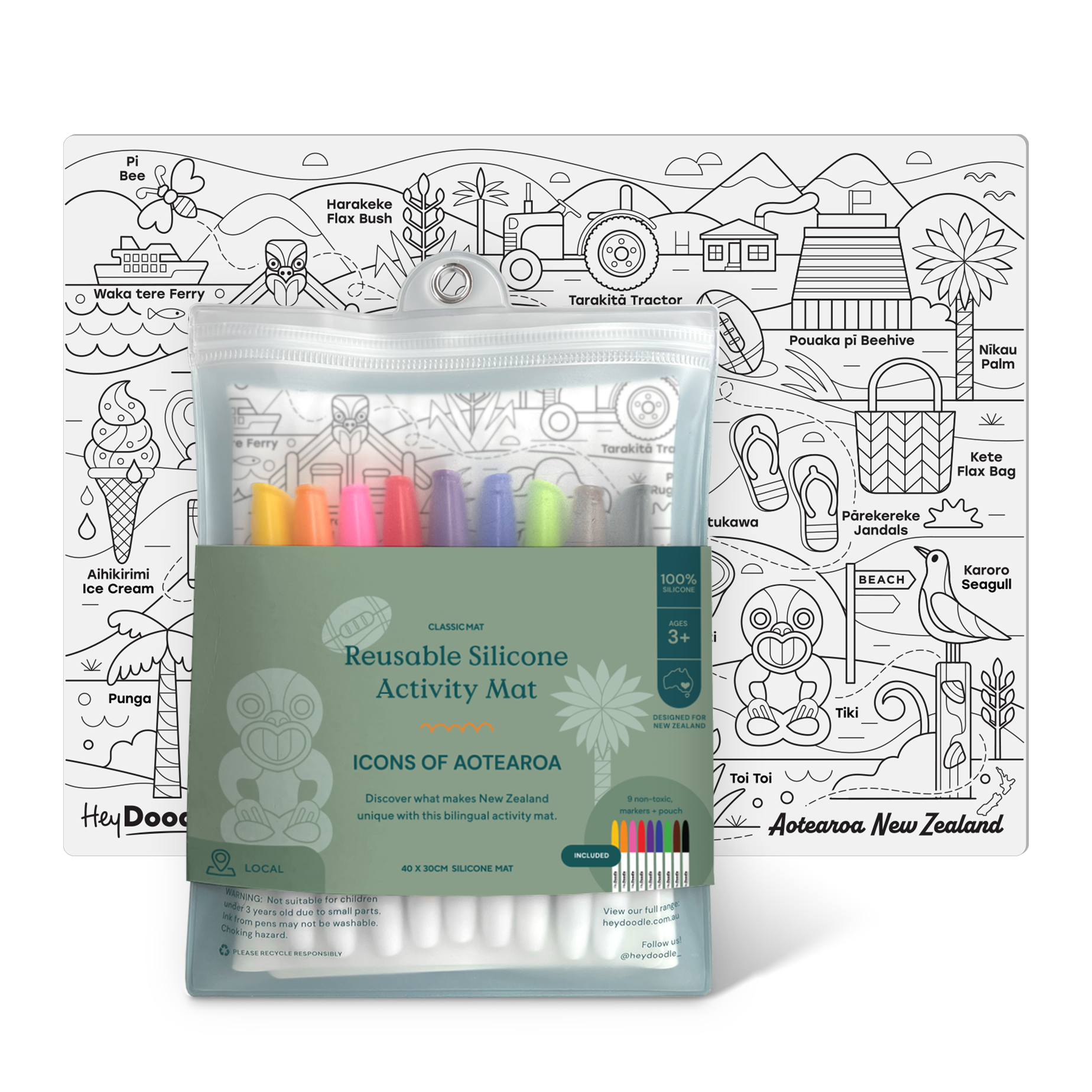 Hey Doodle | Large Colouring & Doodle Playmat - Icons of Aotearoa