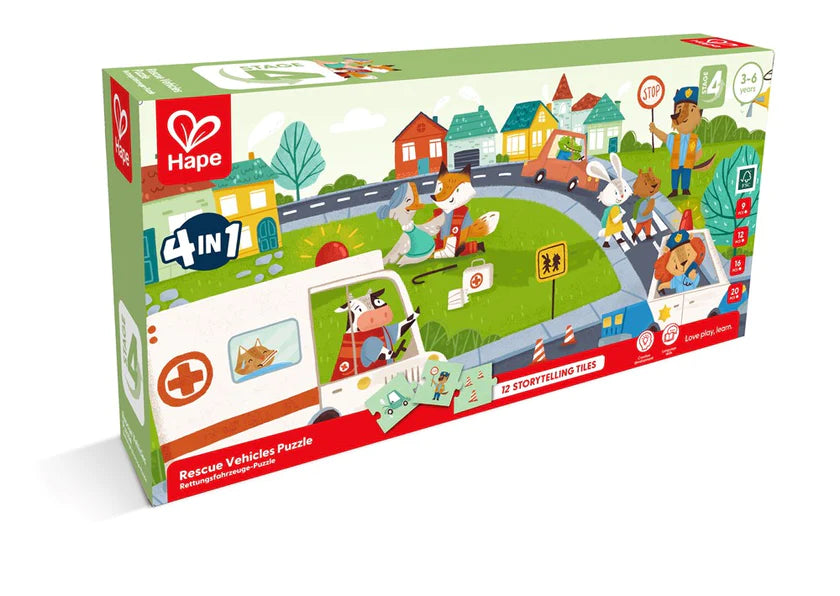 Hape | 4-in-1 Storytelling Puzzle - Rescue Vehicle