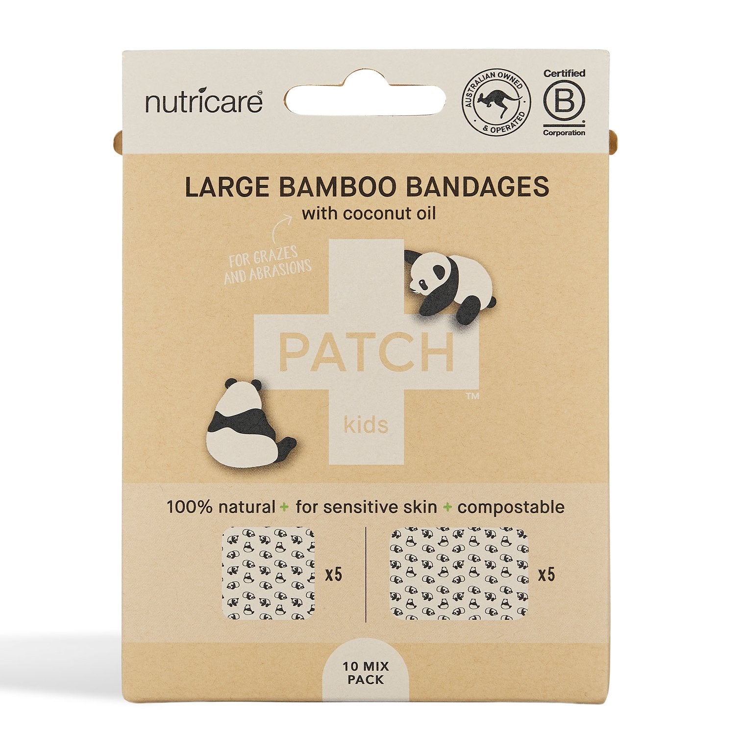 Patch | Coconut Oil Bamboo Bandages - Large Square and Rectangles - 10 pack