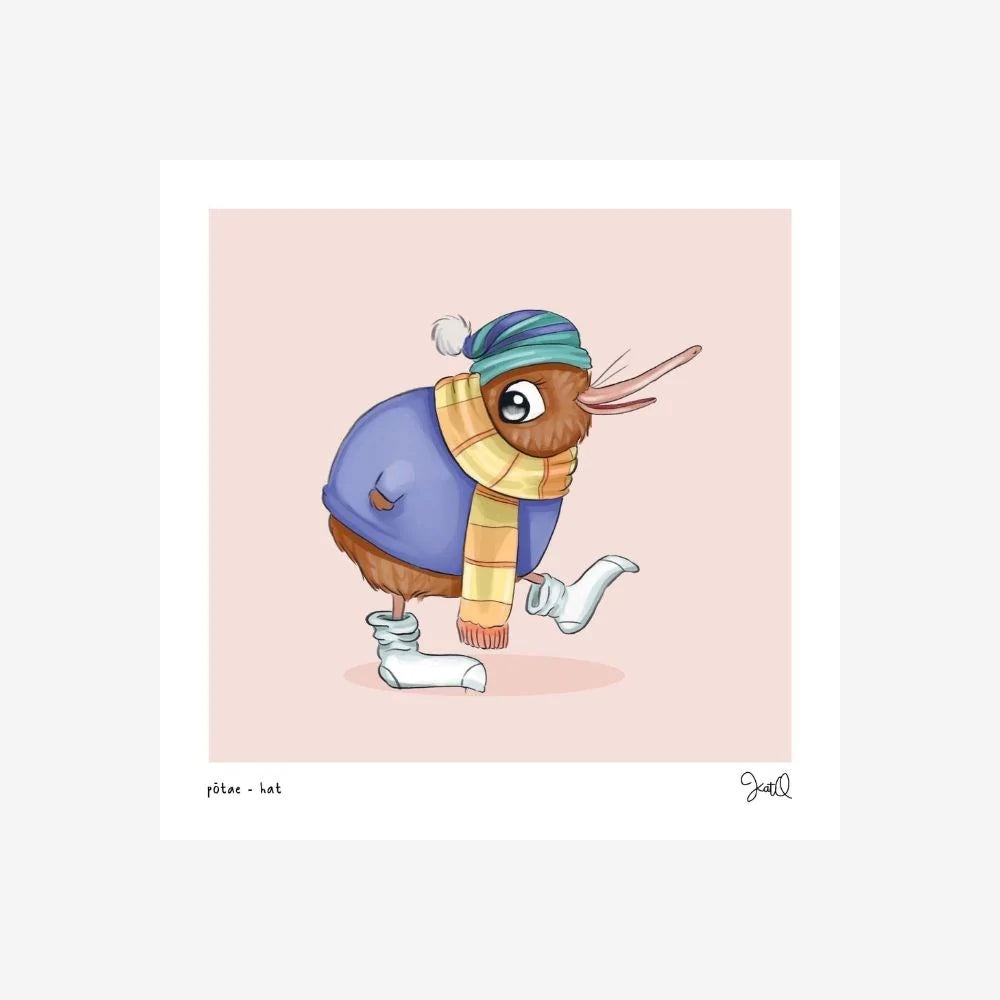 Illustrated Kat | Print - Pōtae - Hat