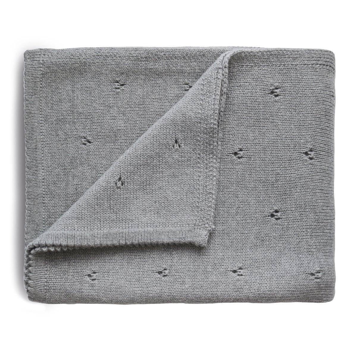 Mushie | Knitted Pointelle Baby Blanket - Gray Melange