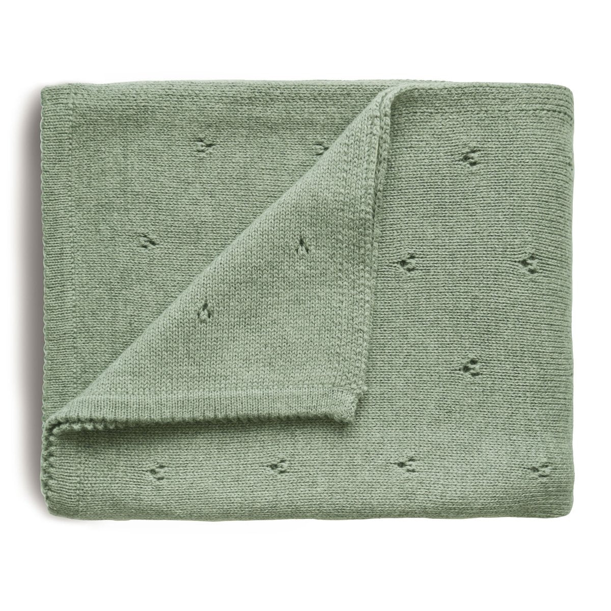 Mushie | Knitted Pointelle Baby Blanket - Sage Melange