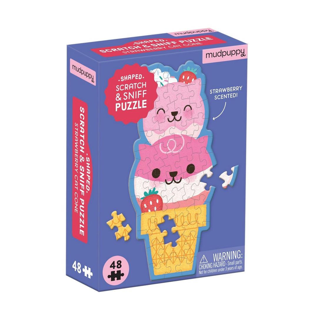 Mud Puppy | 48pc Mini Scratch & Sniff Puzzle - Strawberry Cat Cone