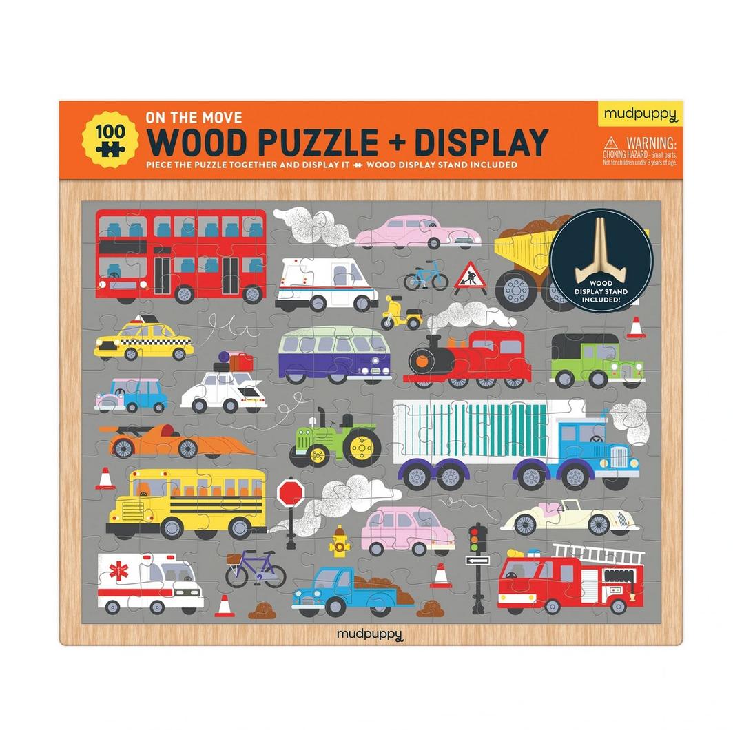 Mud Puppy | 100 Piece Wood Puzzle + Display - Vehicles on the Move