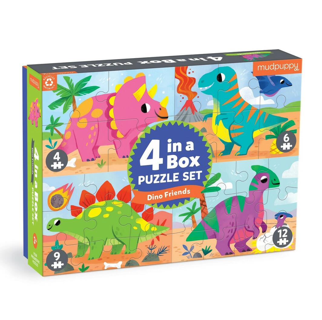 Mud Puppy | 4 In A Box Puzzle Set - Dino Friends
