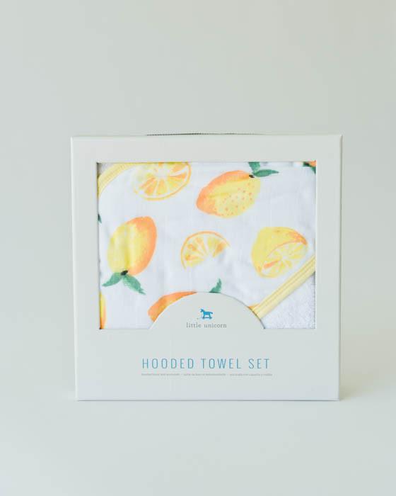 Little Unicorn | Hooded Towel & Wash Cloth - Lemon
