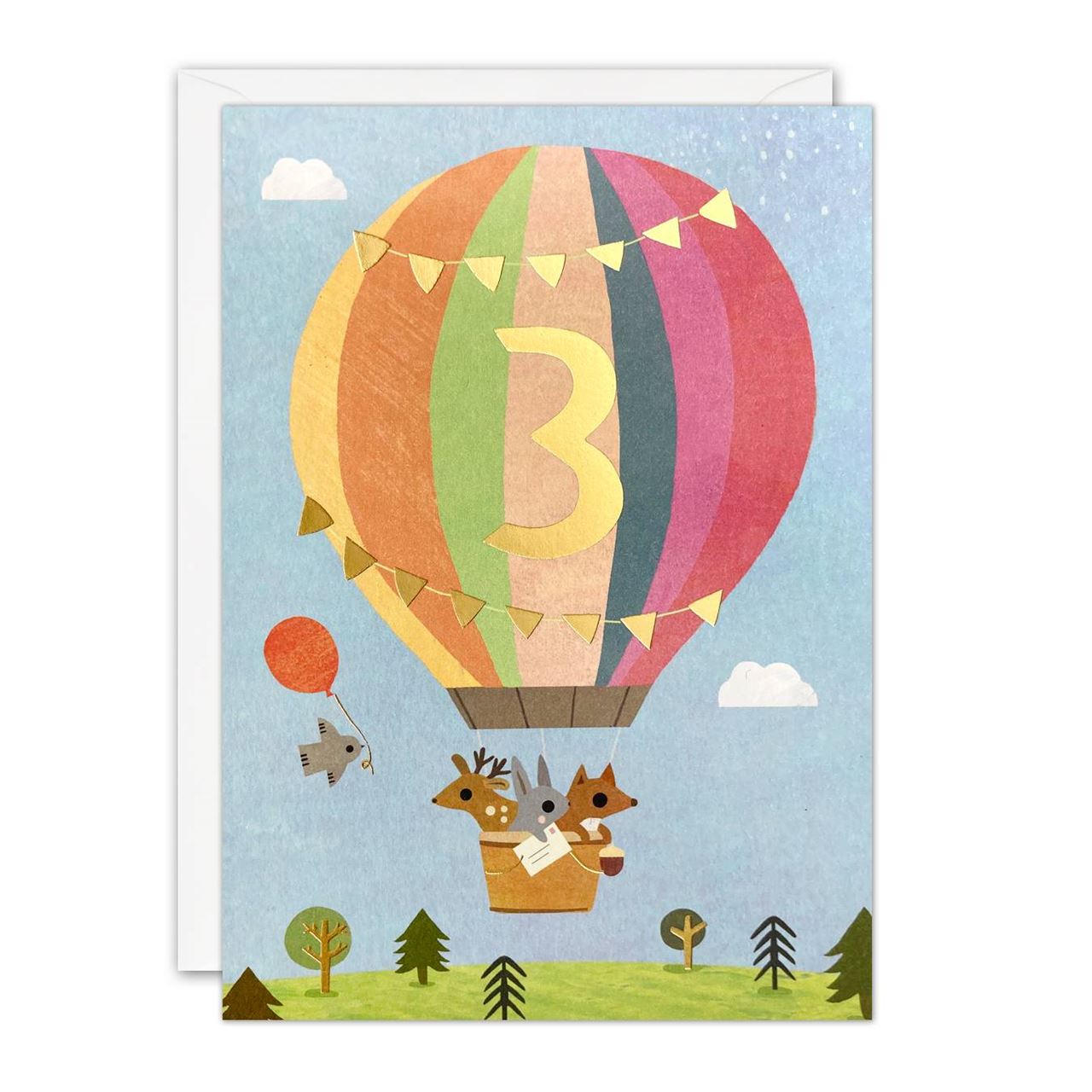 Hot Air Balloon Birthday Card - Age 3