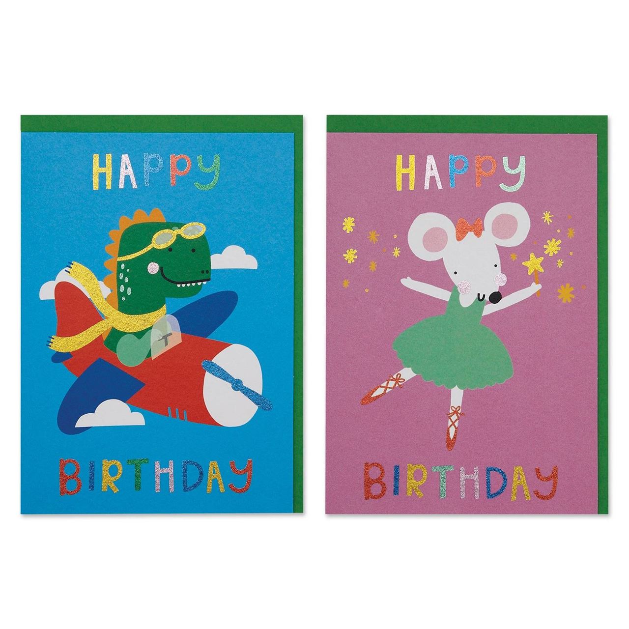 Raspberry Blossom Birthday Card Pack | Mouse + Dino 6pk