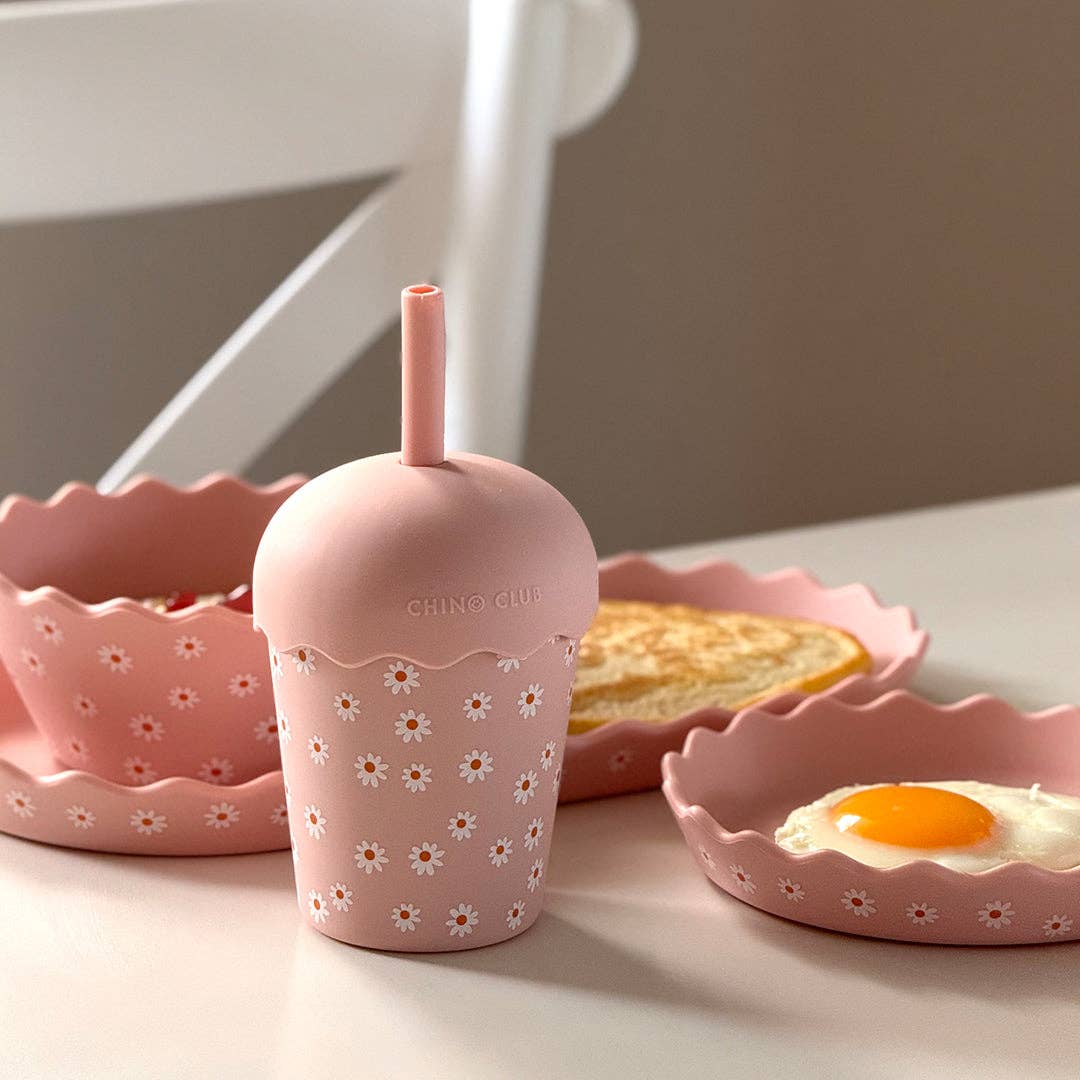 Chino Club | Pink Daisy - Mini Smoothie Cup & Straw 200ml