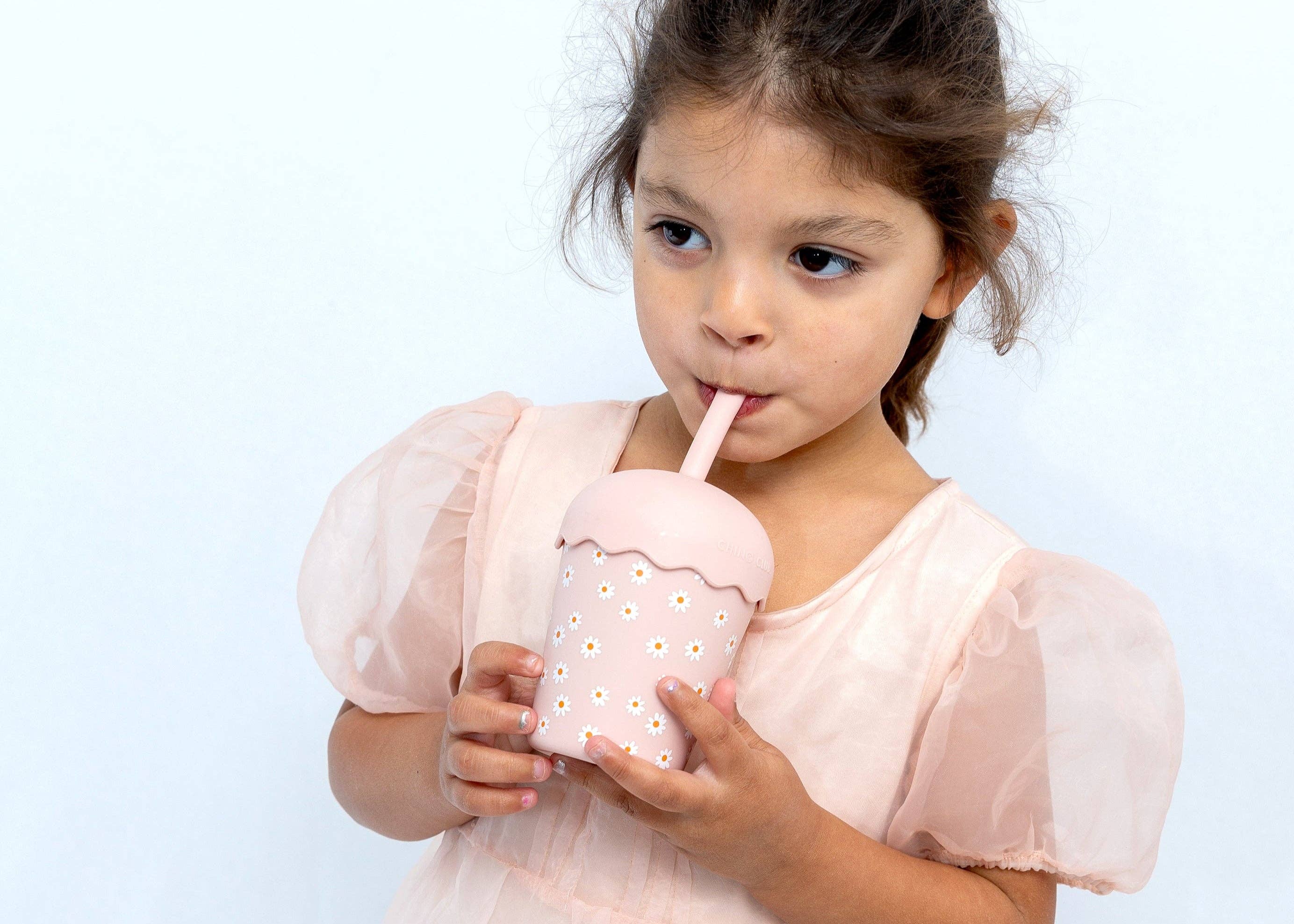 Chino Club | Pink Daisy - Mini Smoothie Cup & Straw 200ml