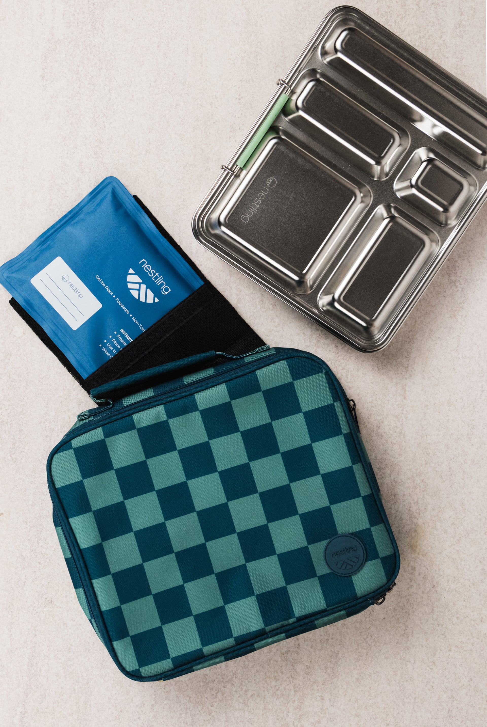 Nestling | Insulated Lunch Bag - Blue & Green Check