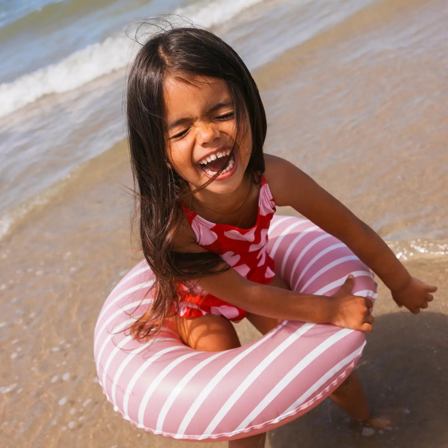 Swim Essentials |  Inflatable Swim Ring - Boldlines Red, 55cm