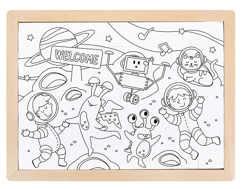 Hape | Double Sided 48pc Colouring Puzzle - Space Friends