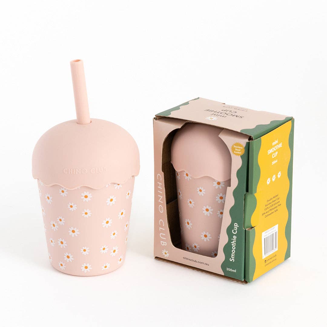 Chino Club | Pink Daisy - Mini Smoothie Cup & Straw 200ml