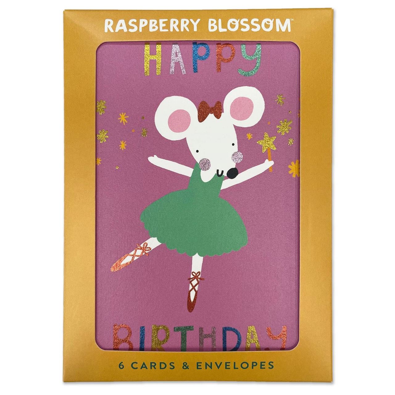 Raspberry Blossom Birthday Card Pack | Mouse + Dino 6pk