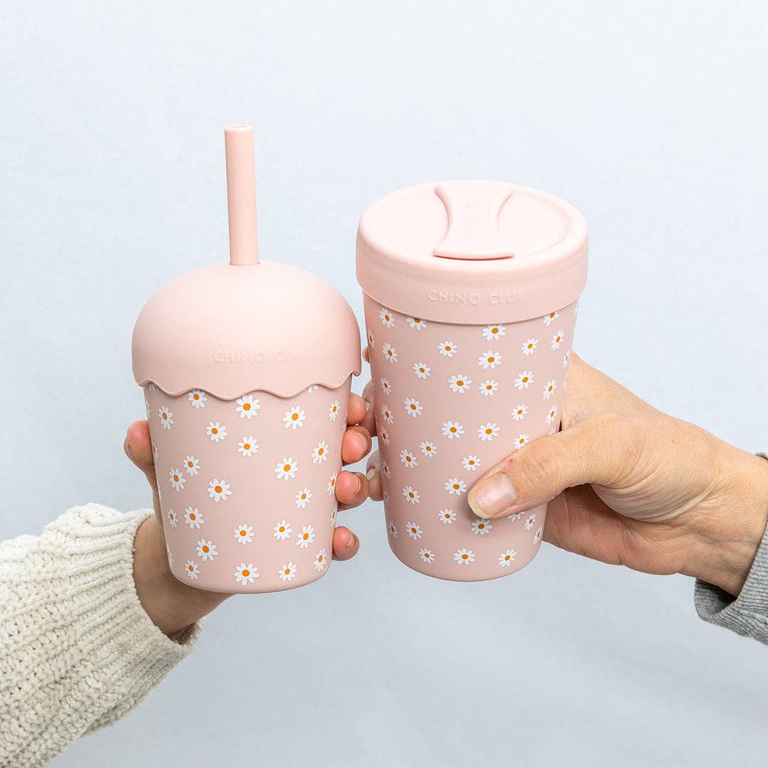 Chino Club | Pink Daisy - Mini Smoothie Cup & Straw 200ml