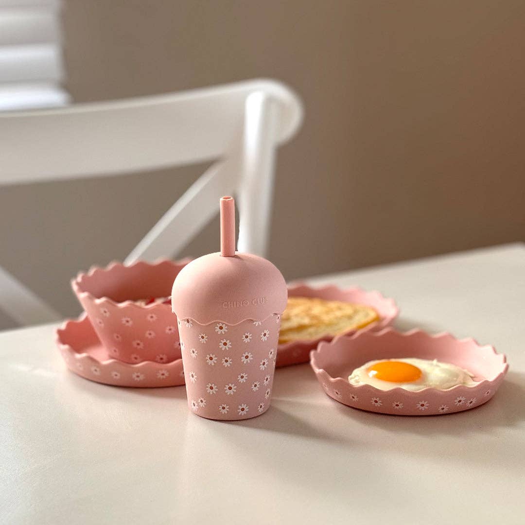Chino Club | Pink Daisy - Mini Smoothie Cup & Straw 200ml