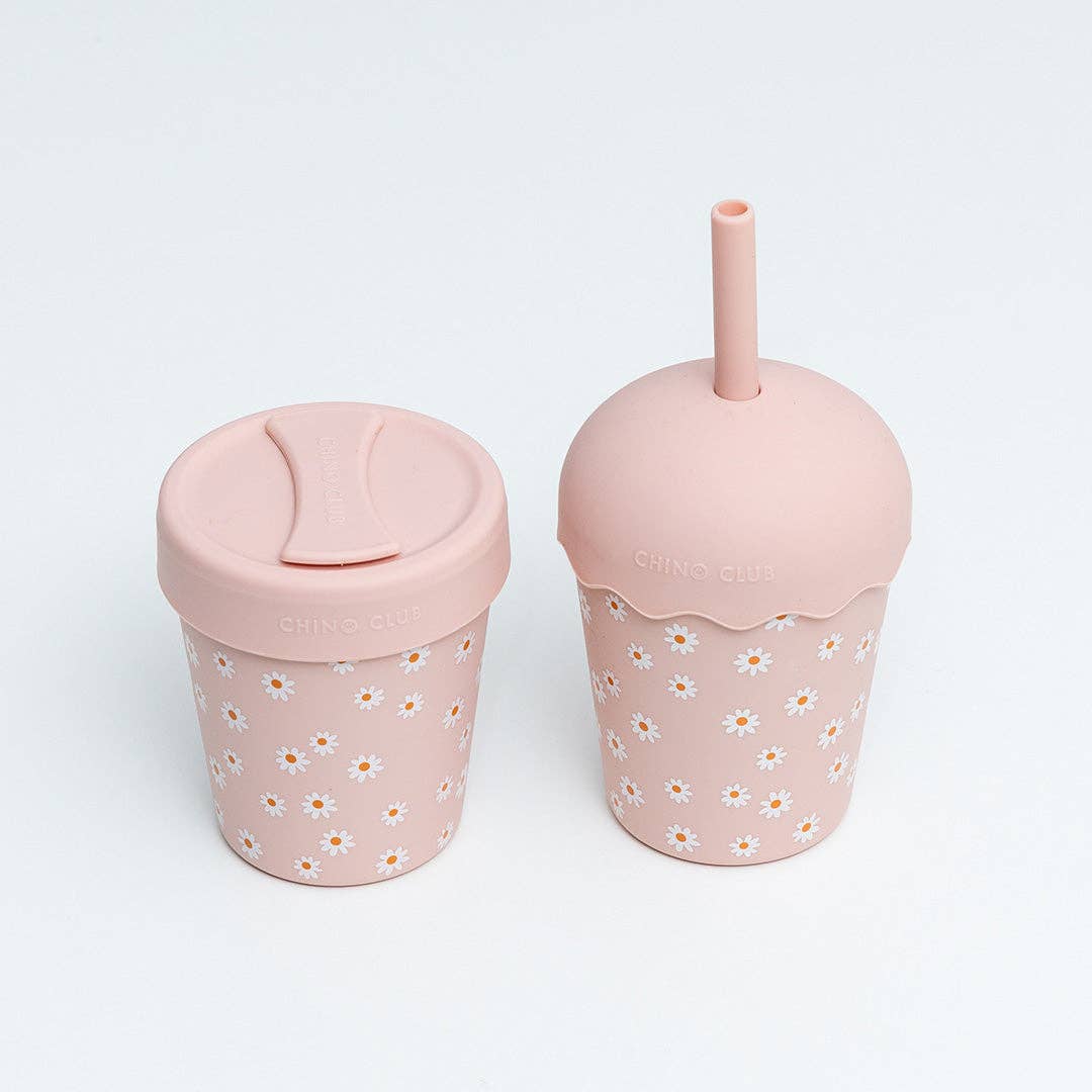 Chino Club | Pink Daisy - Mini Smoothie Cup & Straw 200ml