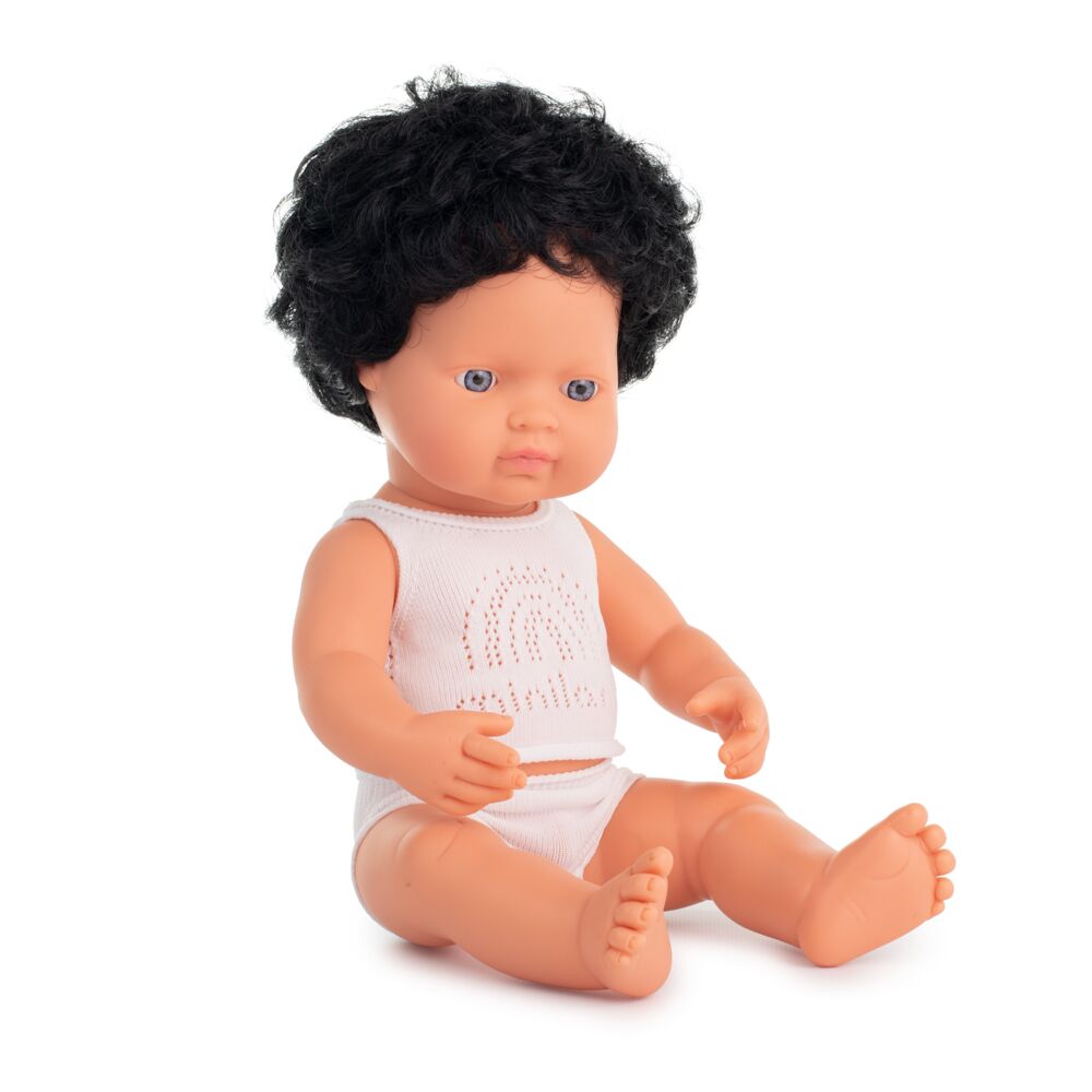 Miniland | Caucasian Boy Black Curly Hair - 38cm