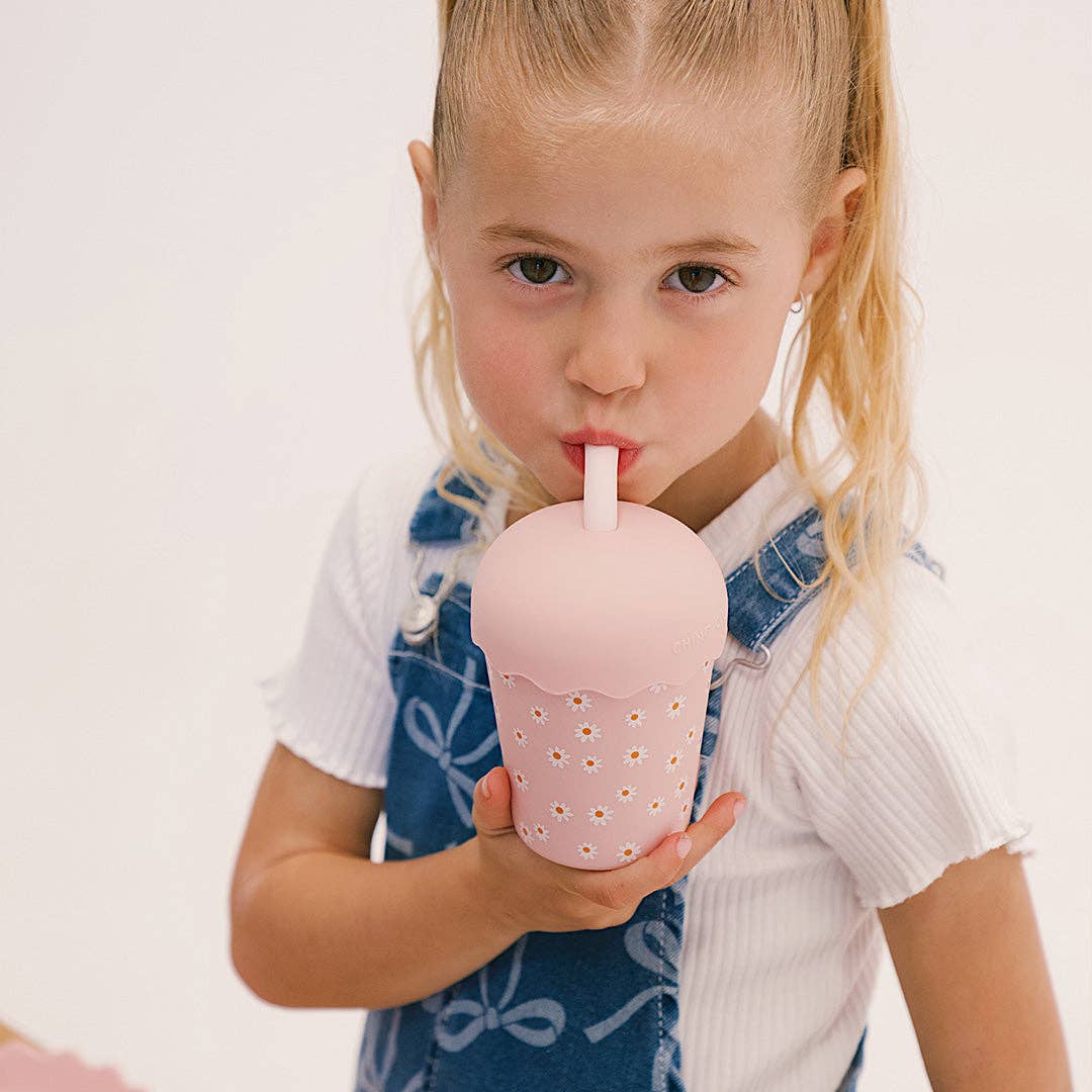 Chino Club | Pink Daisy - Mini Smoothie Cup & Straw 200ml