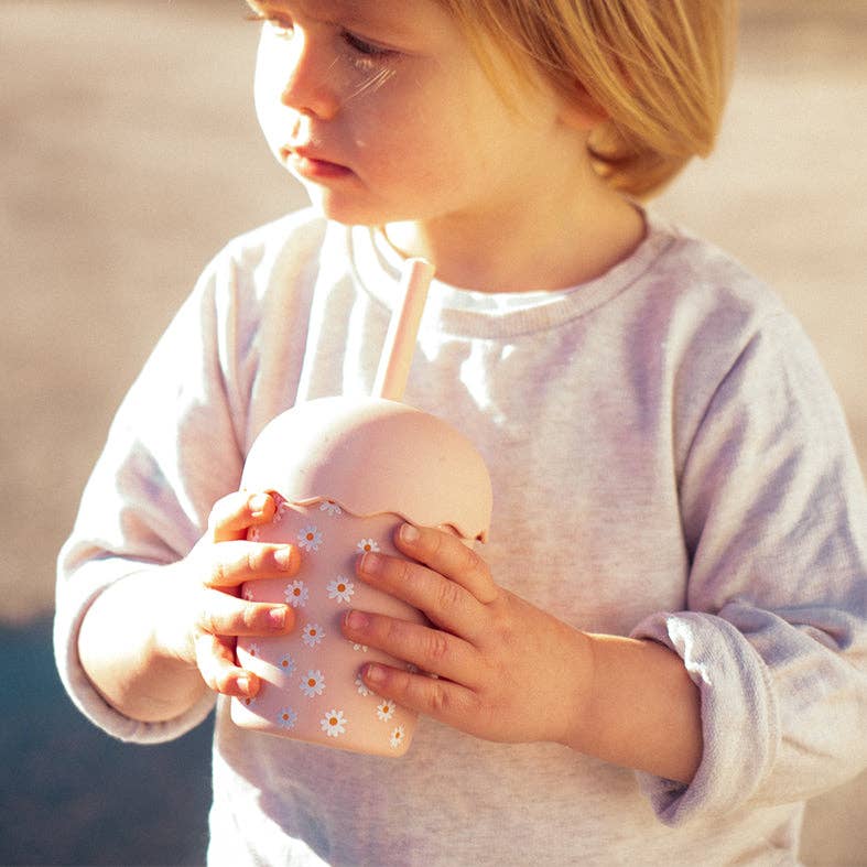 Chino Club | Pink Daisy - Mini Smoothie Cup & Straw 200ml