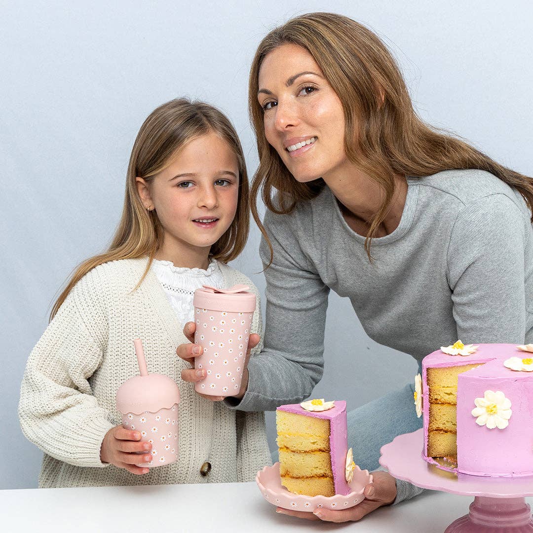 Chino Club | Pink Daisy - Mini Smoothie Cup & Straw 200ml