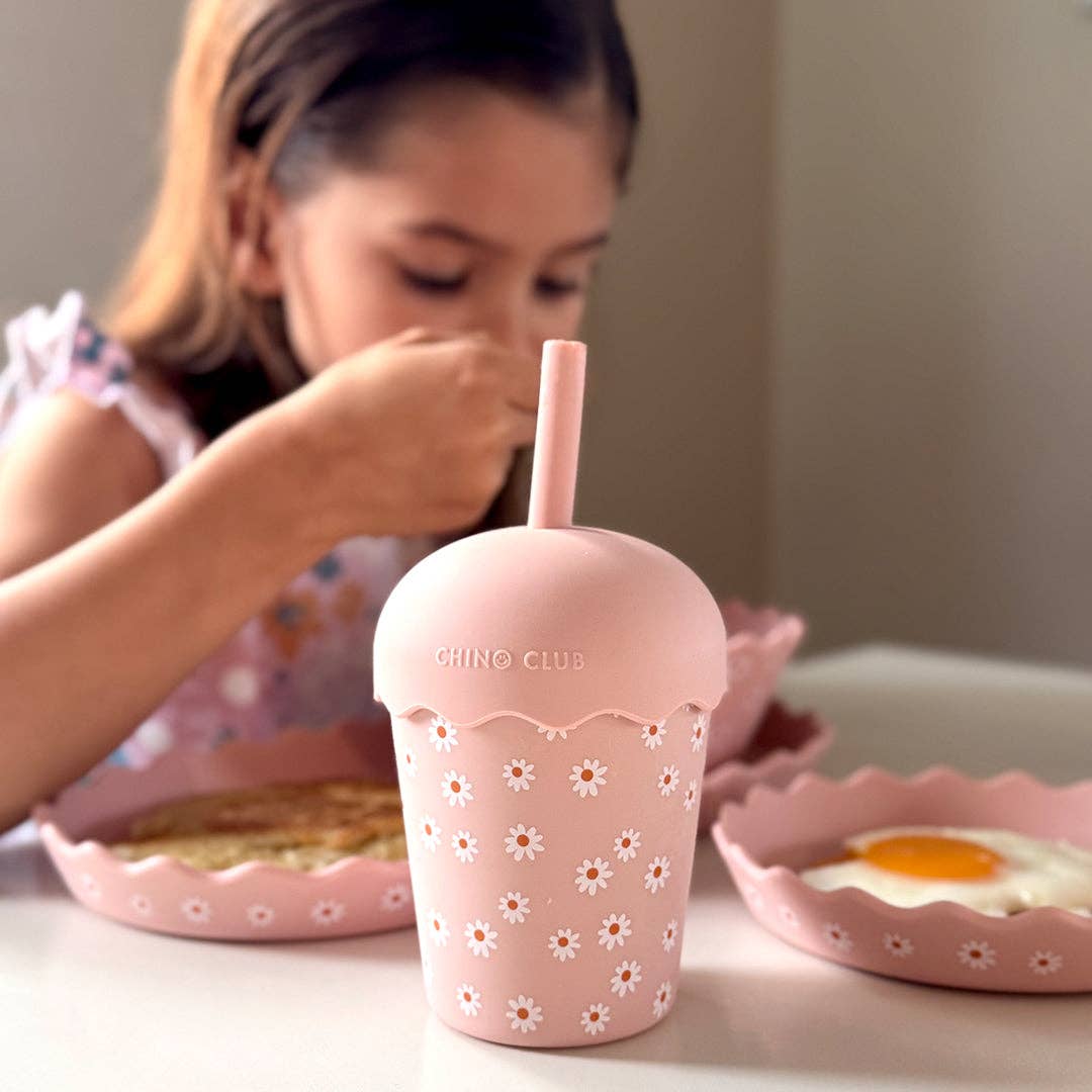 Chino Club | Pink Daisy - Mini Smoothie Cup & Straw 200ml