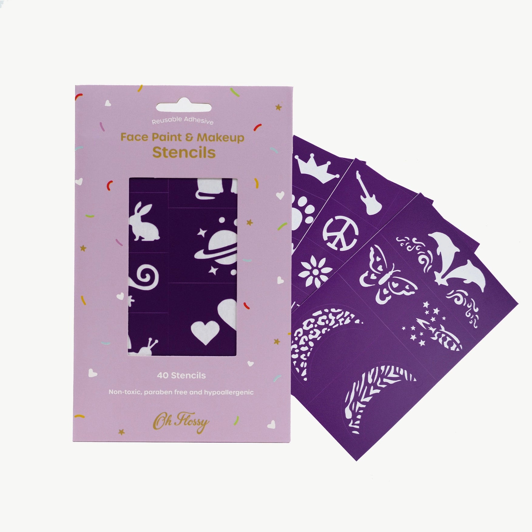 Oh Flossy | Reusable Adhesive Face Paint & Makeup Stencils - Purple
