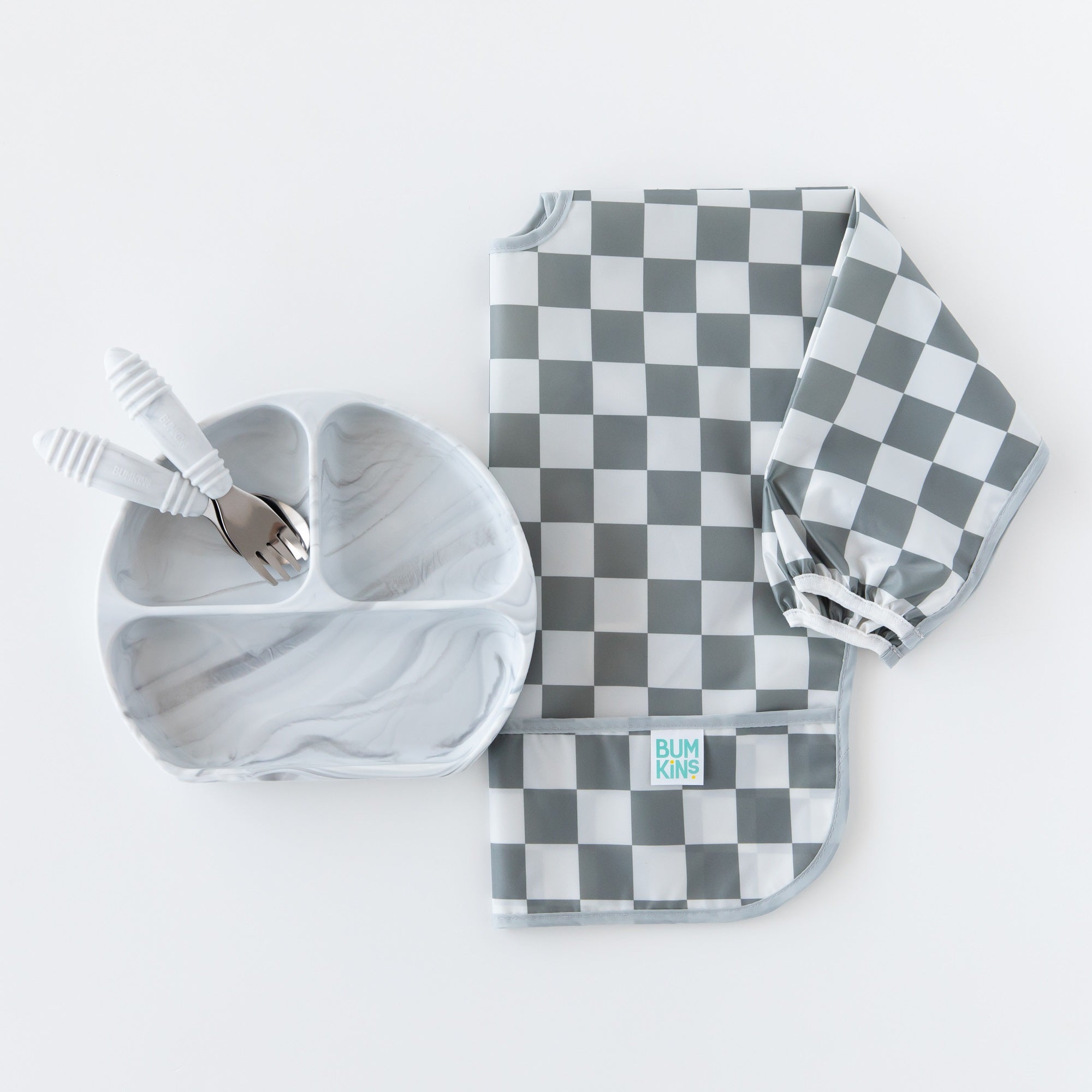 Bumkins | Sleeved Bib - Charcoal Check