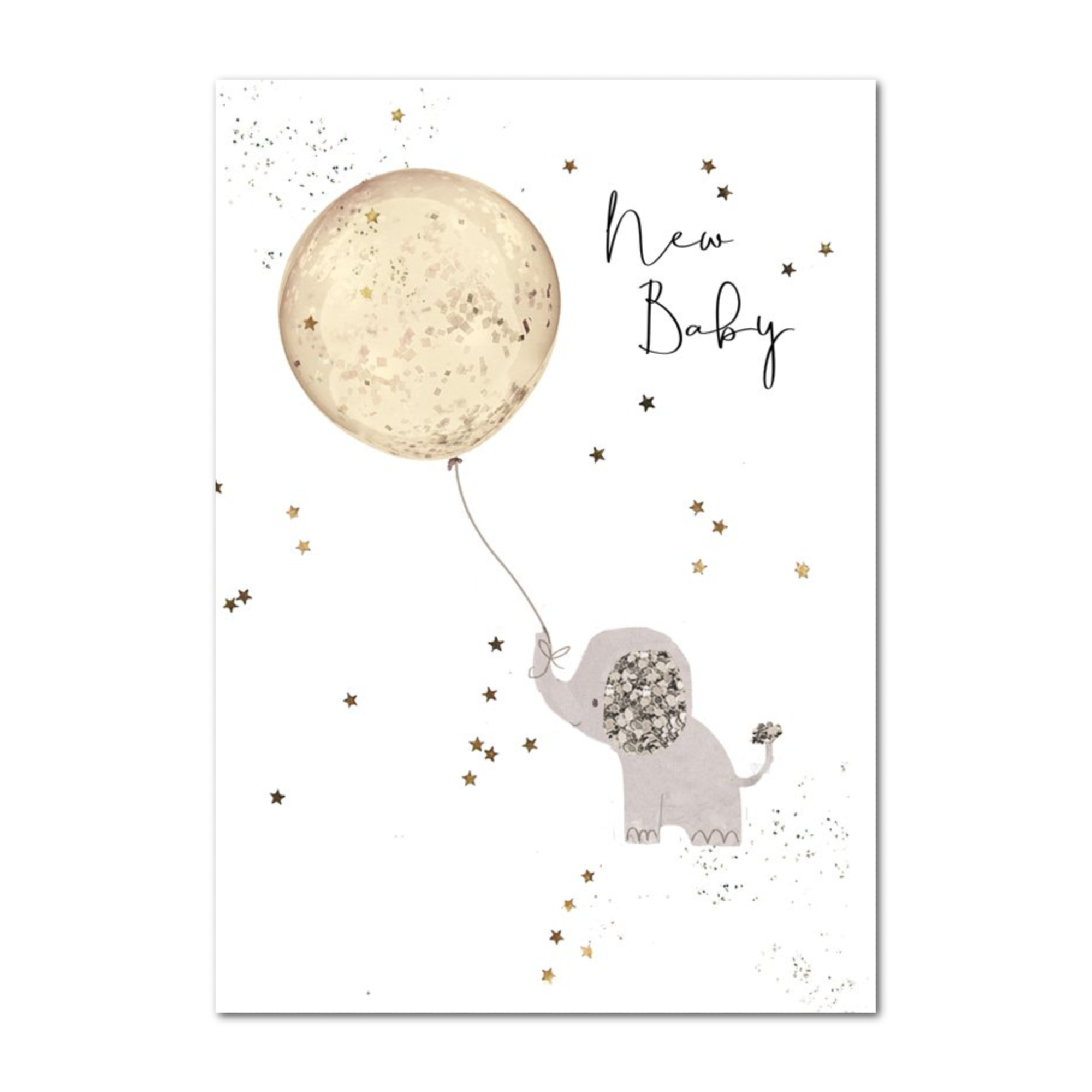 New Baby - Elephant with Gold Balloon