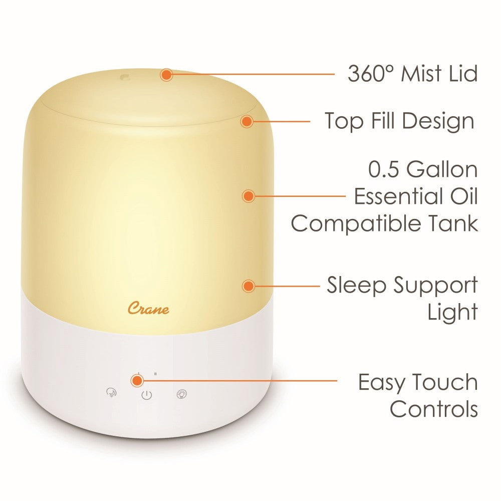 Crane | 3-in-1 Cool Mist Humidifier with Aroma Diffuser & Sleep Support Light