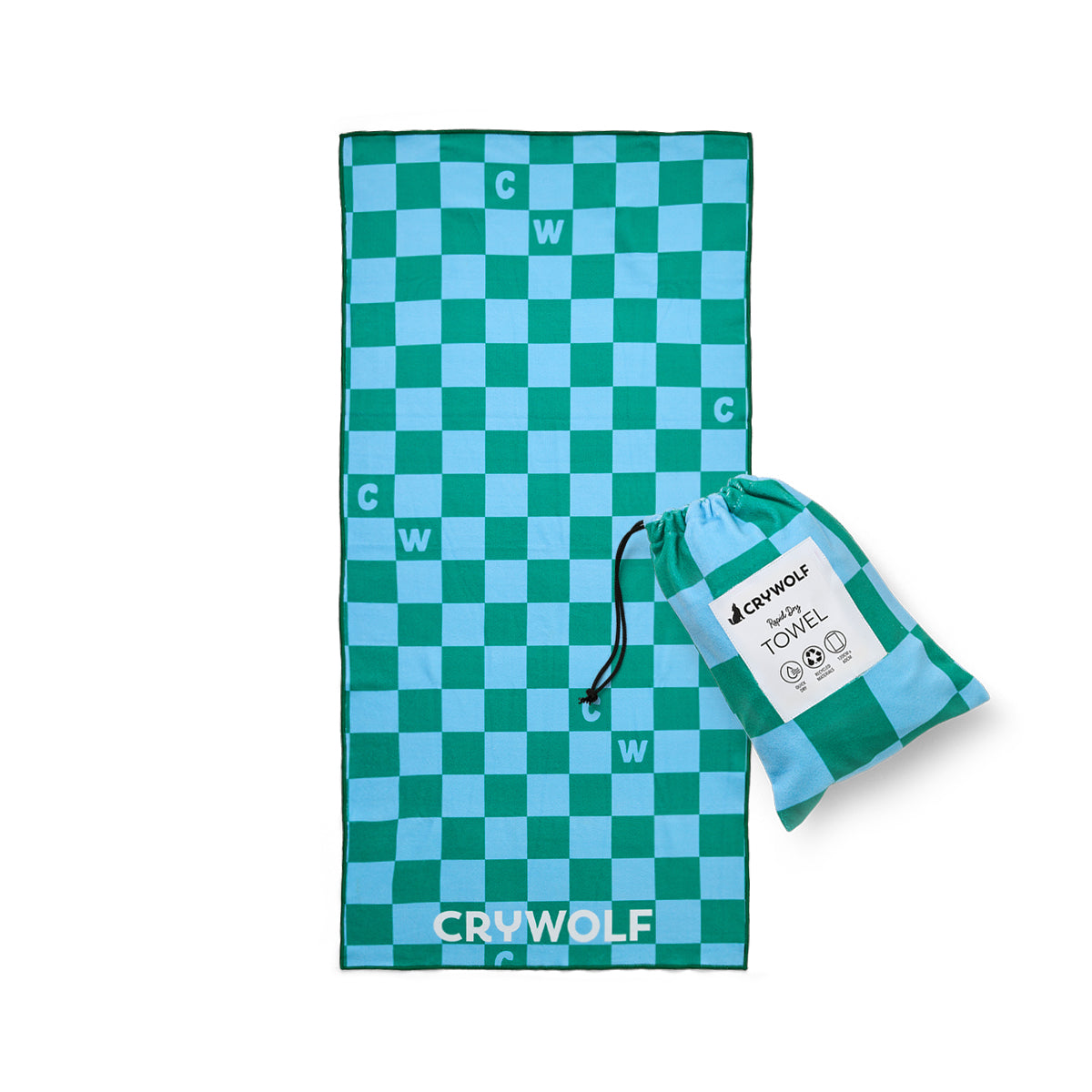 Crywolf | Rapid Dry Towel - Sea Green Check