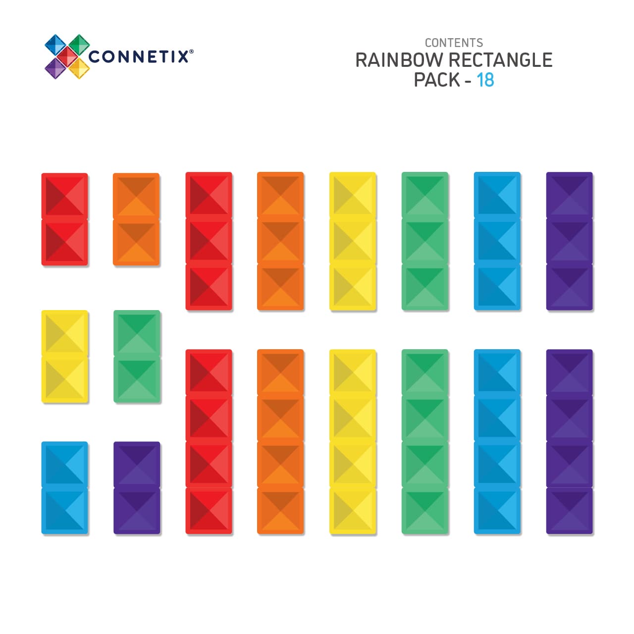 Connetix | Rainbow Rectangle Pack - 18 pc