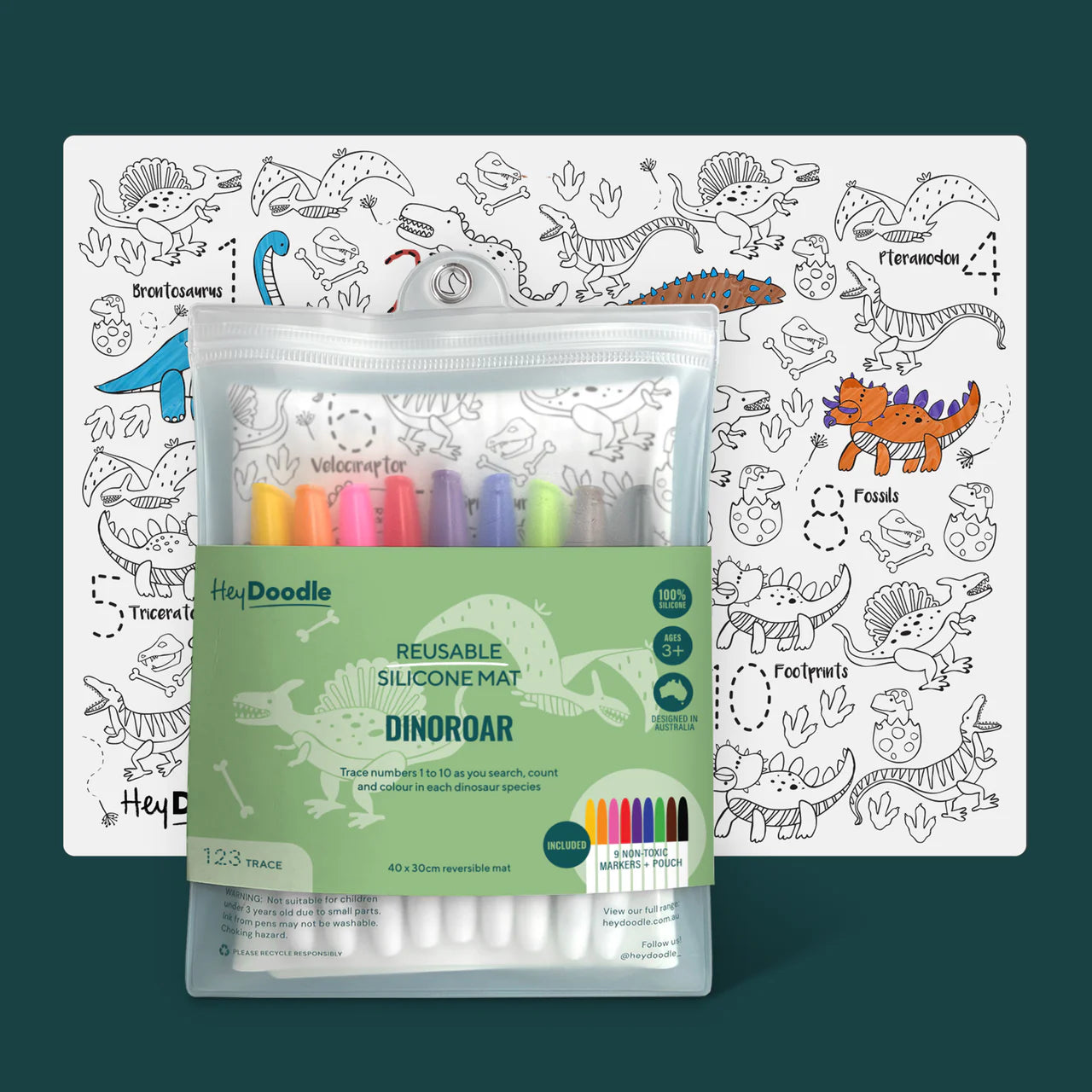 Hey Doodle | Large Colouring & Doodle Playmat - Dino Roar