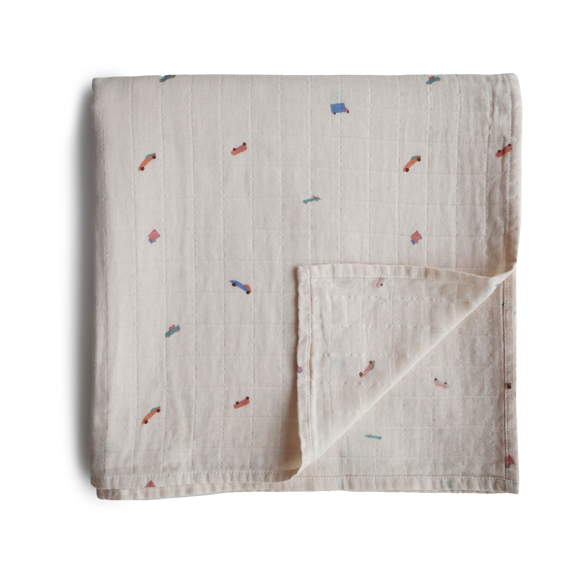 Mushie | Organic Cotton Muslin Swaddle - Retro Cars