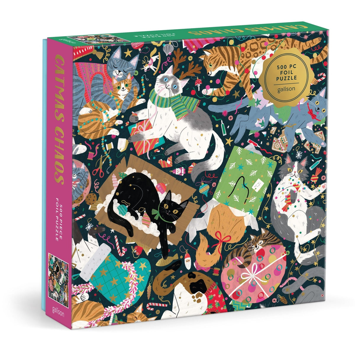 Galison | 500pc Foil Puzzle Catmas Chaos