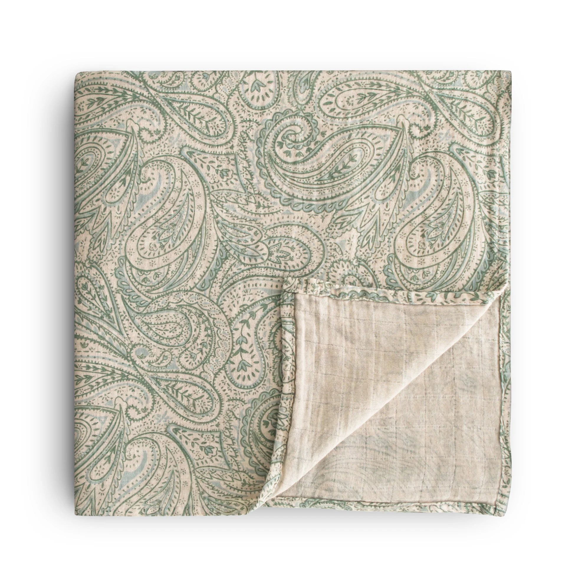 Mushie | Organic Cotton Muslin Swaddle - Green Paisley