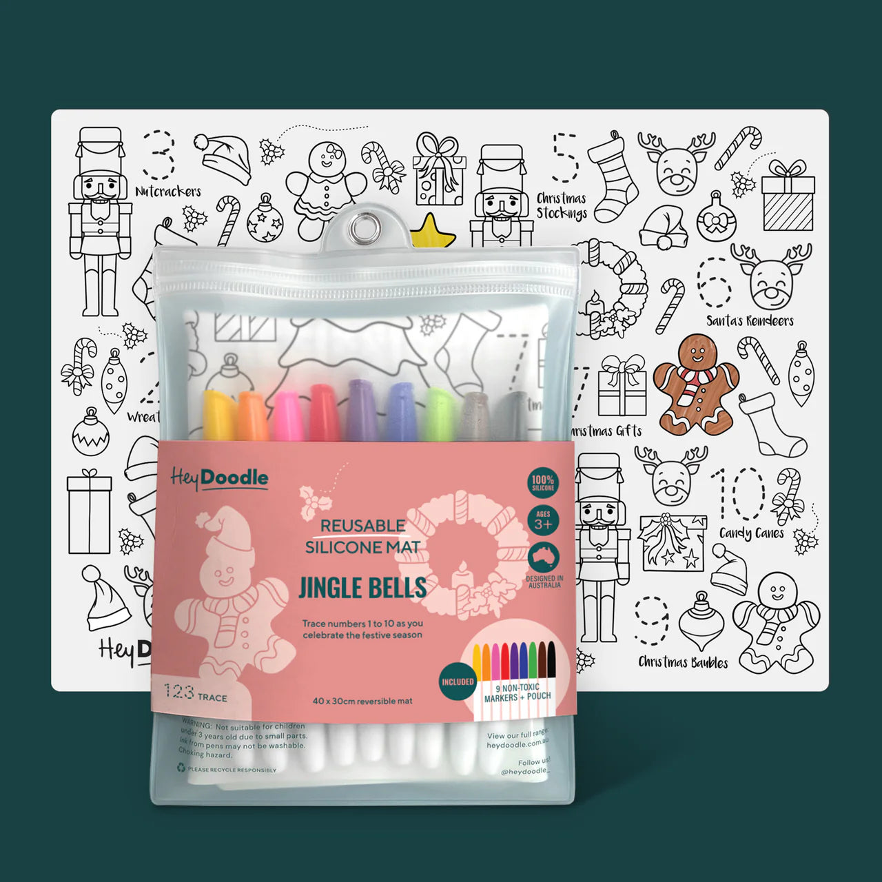 Hey Doodle | Large Colouring & Doodle Playmat - Jingle Bells