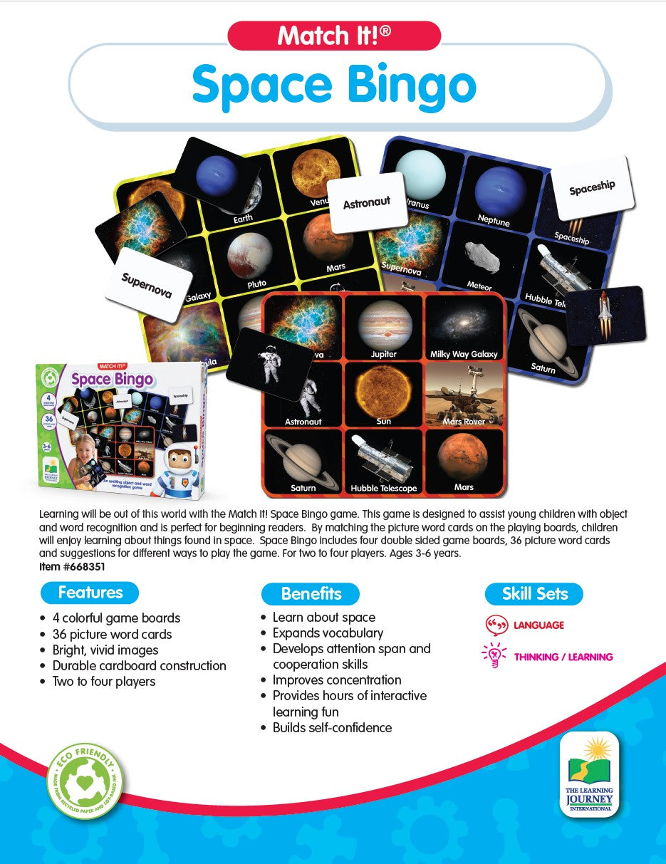 The Learning Journey | Match It! Space Bingo