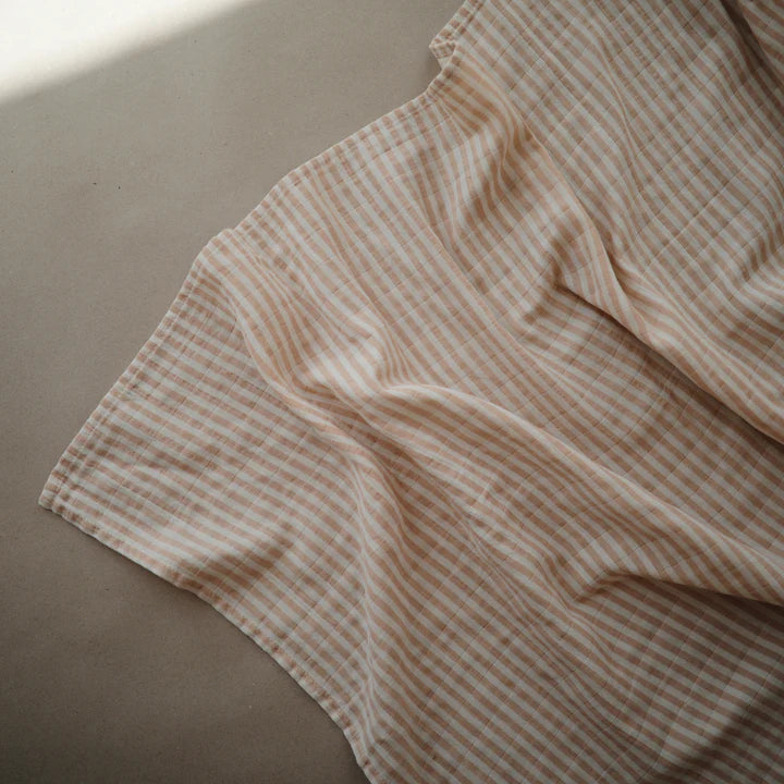 Mushie | Organic Cotton Muslin Swaddle - Natural Striped