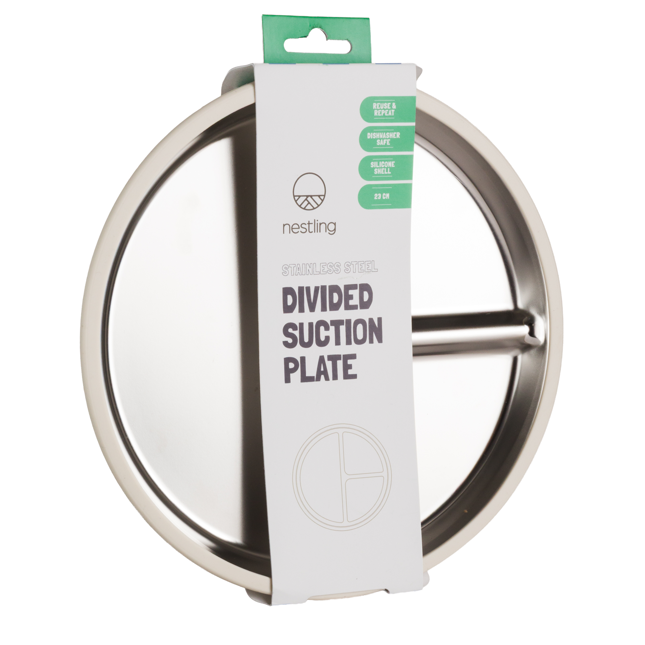 Nestling | Stainless Steel Suction Divided Plate (23cm)