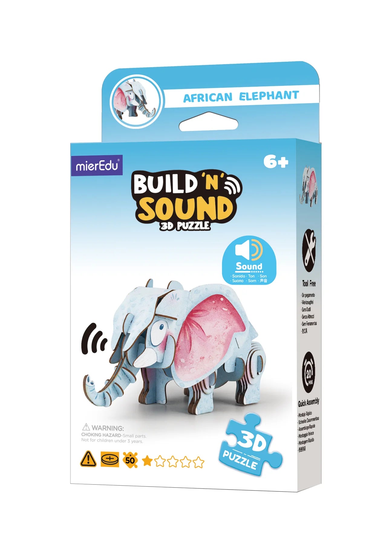 mierEdu | Build 'n' Sound 3D Puzzle - African Elephant