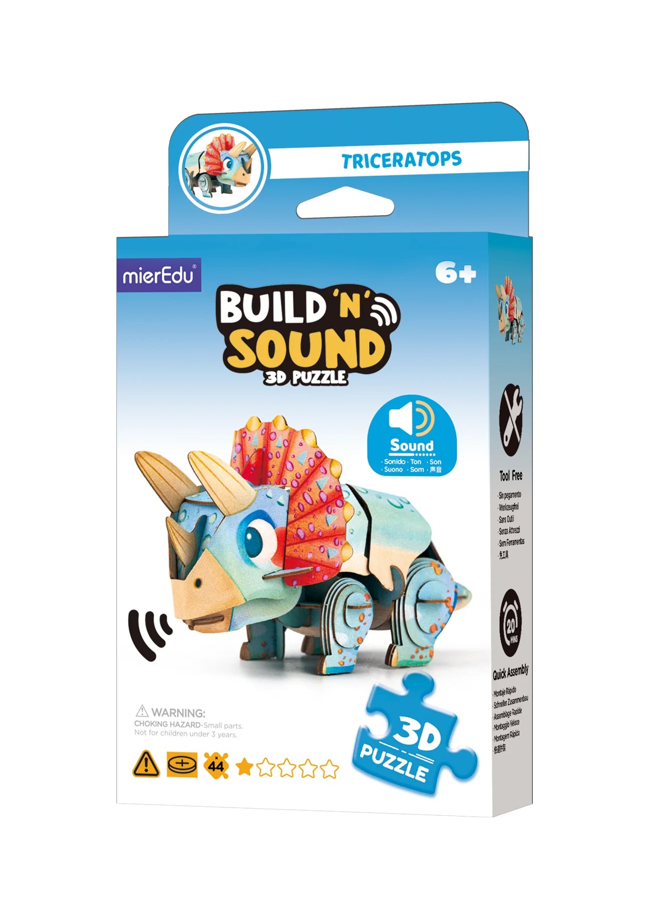 mierEdu | Build 'n' Sound 3D Puzzle - Triceratops