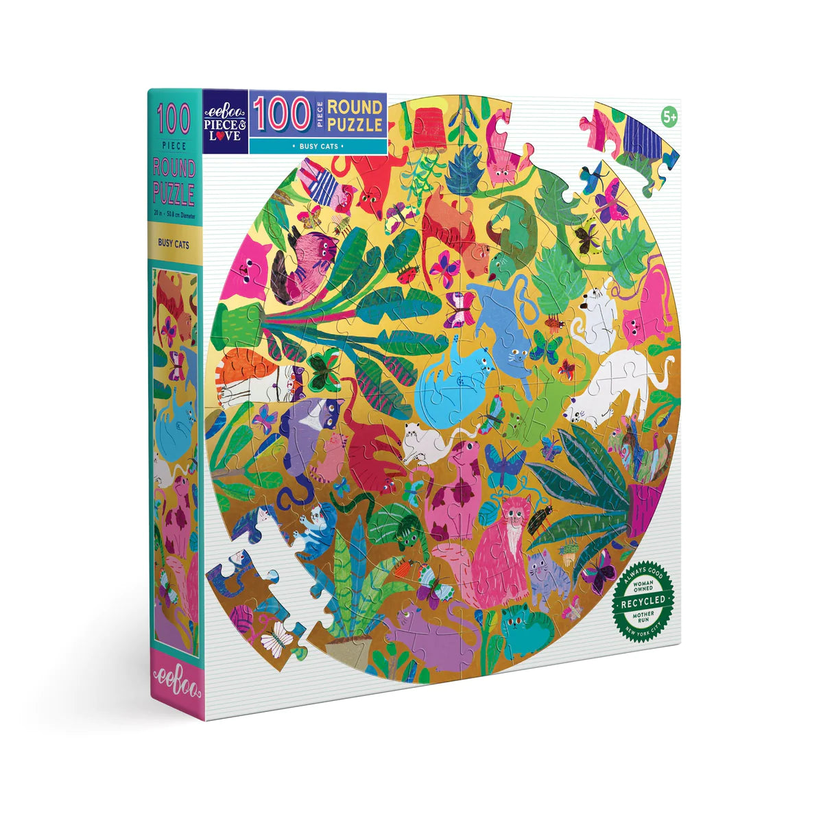 eeBoo | 100pc Round Puzzle - Busy Cats