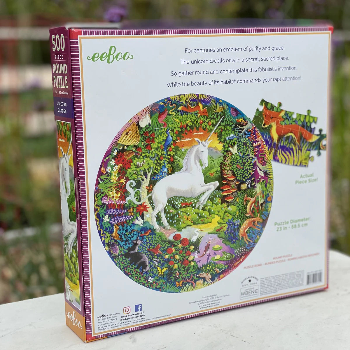 eeBoo | 500pc Round Puzzle - Unicorn Garden
