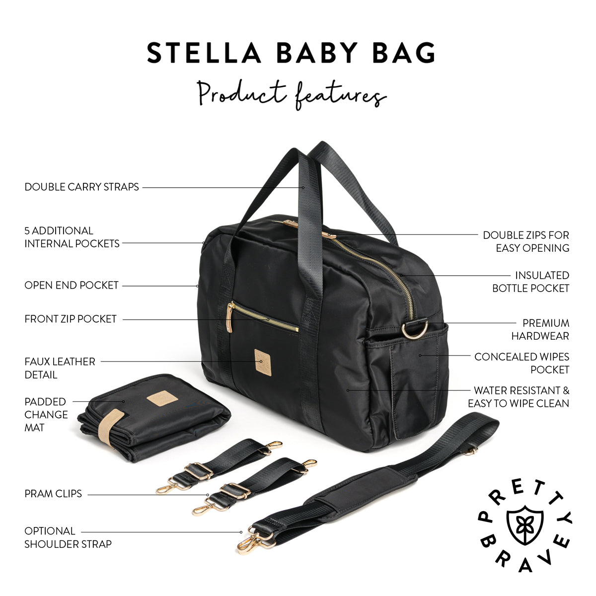 Pretty Brave | Stella Baby Bag - Black