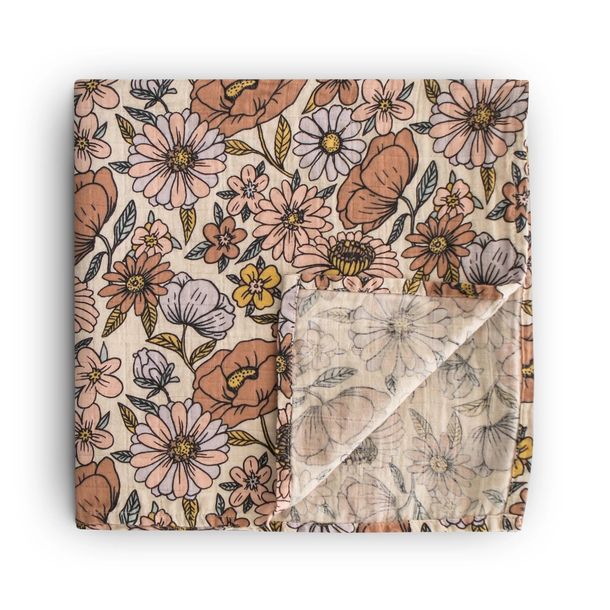 Mushie | Organic Cotton Muslin Swaddle - Retro Flowers