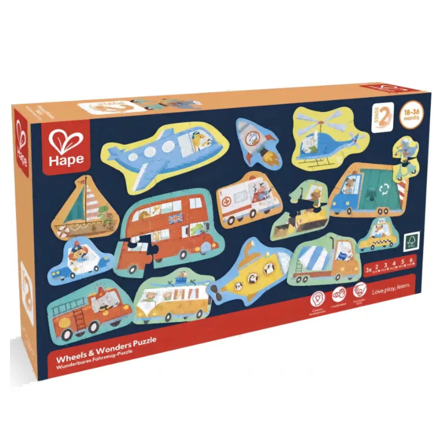 Hape | Level Up Puzzle Set - Wheels & Wonders