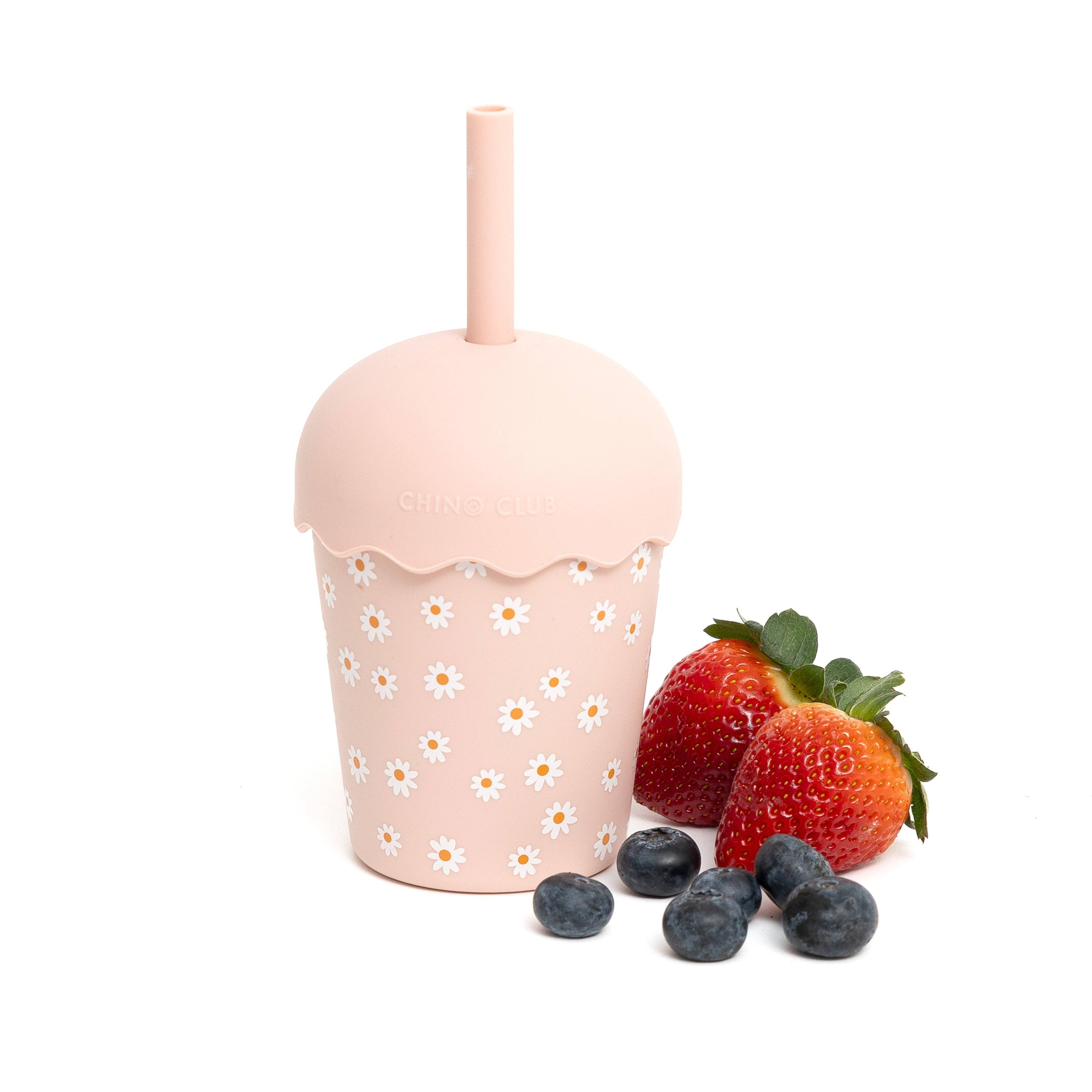 Chino Club | Pink Daisy - Mini Smoothie Cup & Straw 200ml